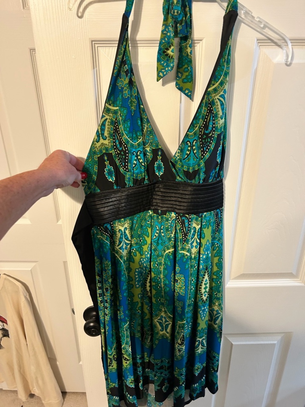 Women’s Green & Blue Paisley Halter Mini Dress